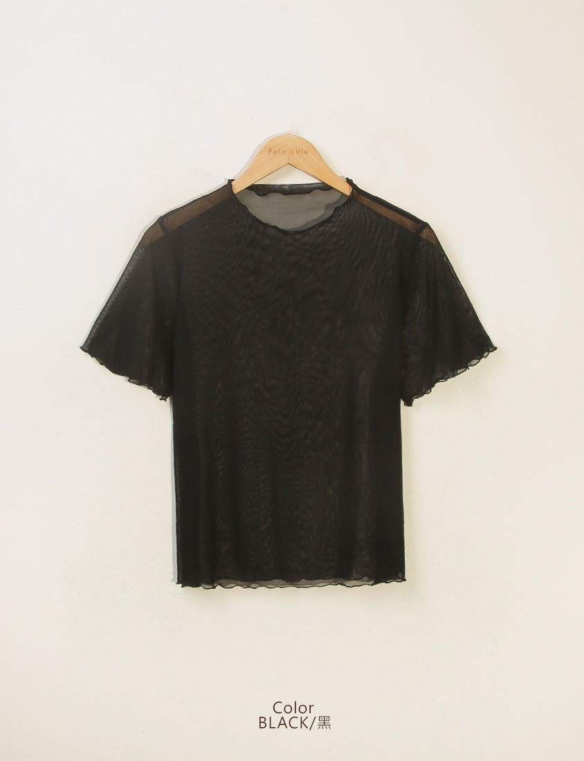 MISS. Sheer Wavy Edge Korean Style Plus Size Short Sleeve Top