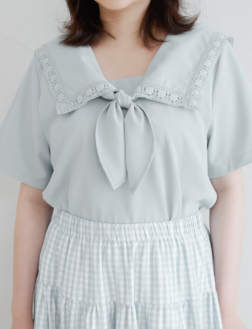 Japanese Style Lace Sailor Collar Tie Plus Size Top Blouse