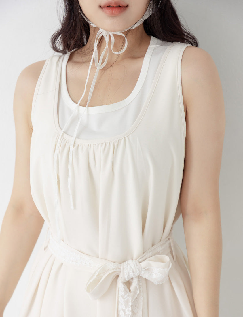 Two-Piece Ruched Vest Plus Size Dress (with Waist-Tie)