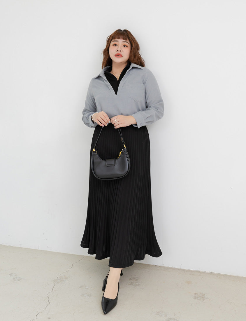 MISS. Fairy Pleated Elastic Waist Plus Size Maxi Skirt