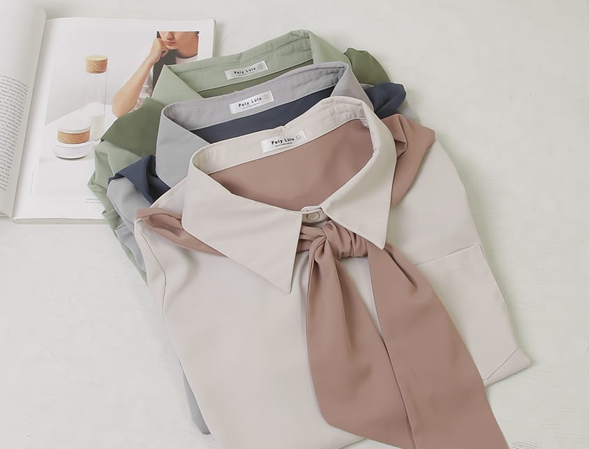 MISS. Faux Two-Piece Color-Block Bow Puff Sleeve Plus Size Blouse