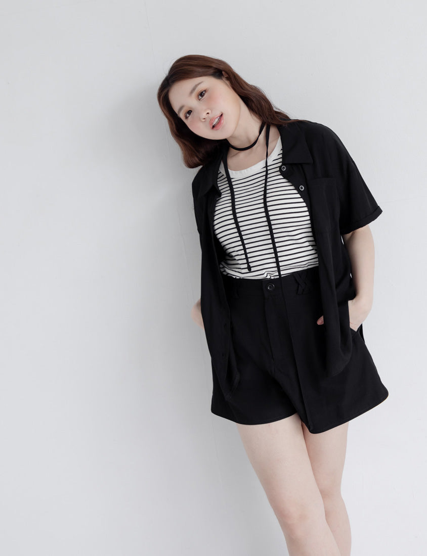 Airy Silky Linen Short Sleeve Plus Size Shirt (With Tie Belt)