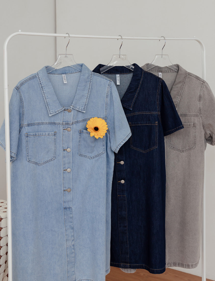 Versatile A-Line Denim Plus Size Shirt Dress