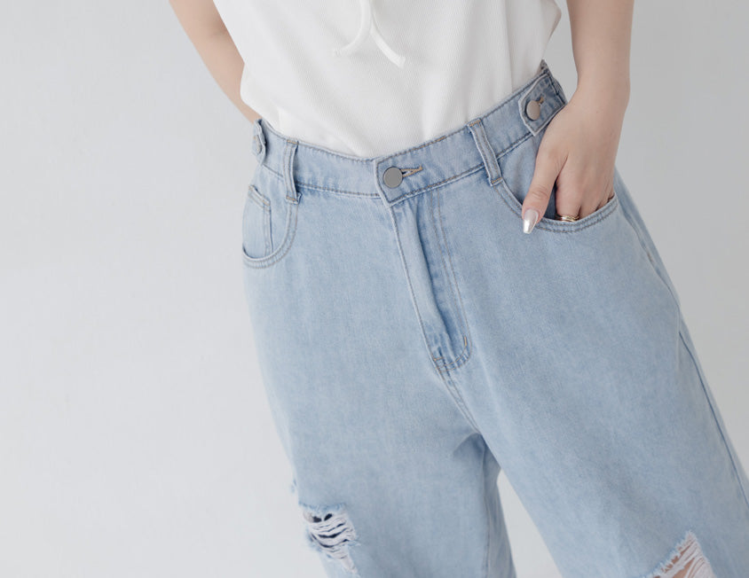 MUA! Distressed Denim Elastic Back Plus Size Wide Leg Jeans