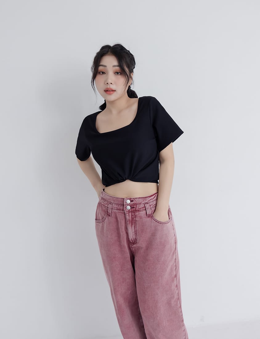 Pobra. Airy Ribbed Square Neck Short Sleeve Plus Size Bra Top