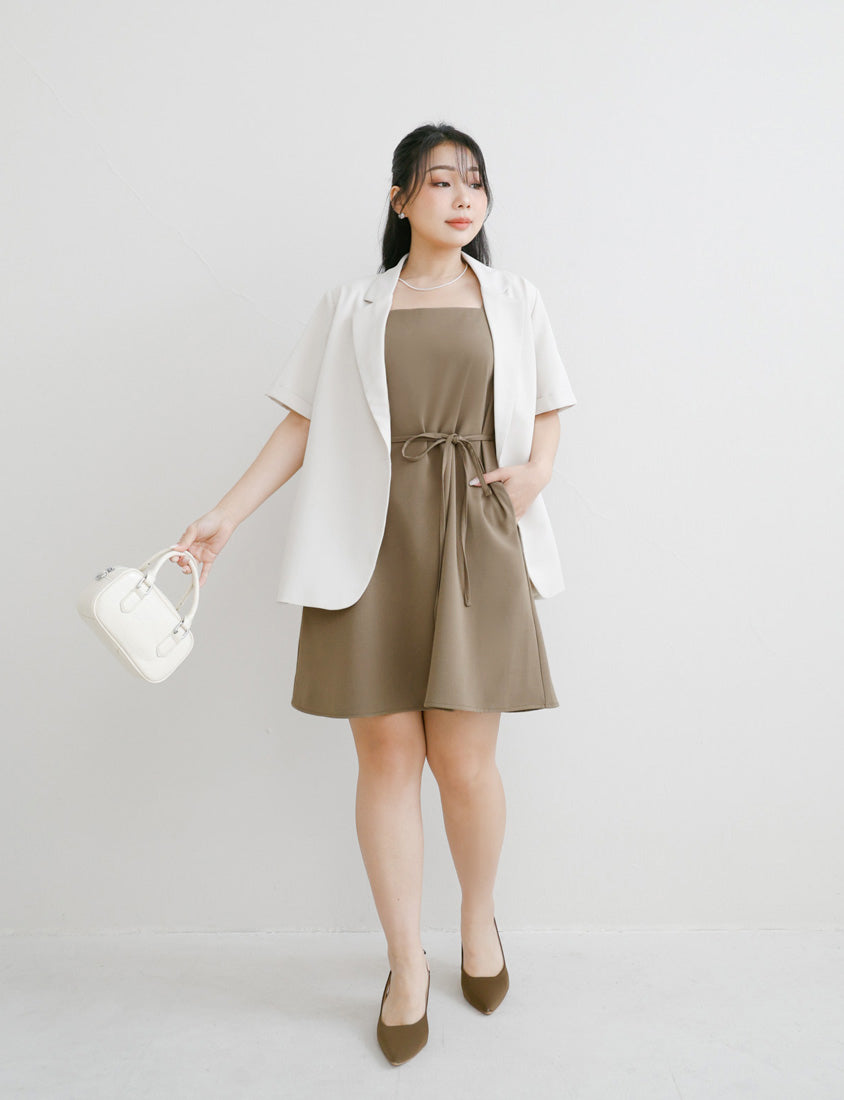 MISS. Structured Lightweight Square Neck Tailored Plus Size Mini Dress