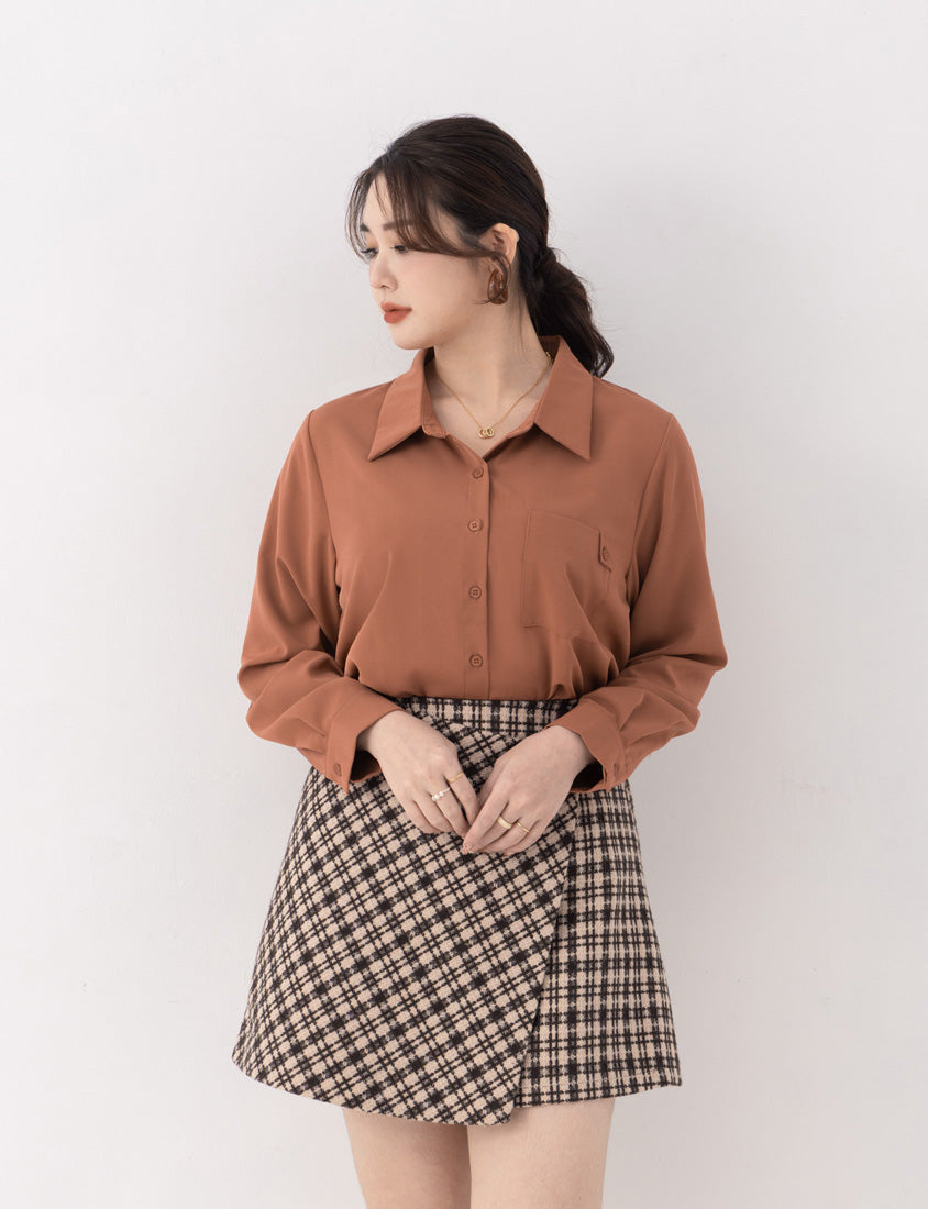MISS. Wrinkle-Resistant Textured Multicolor Pocket Plus Size Shirt