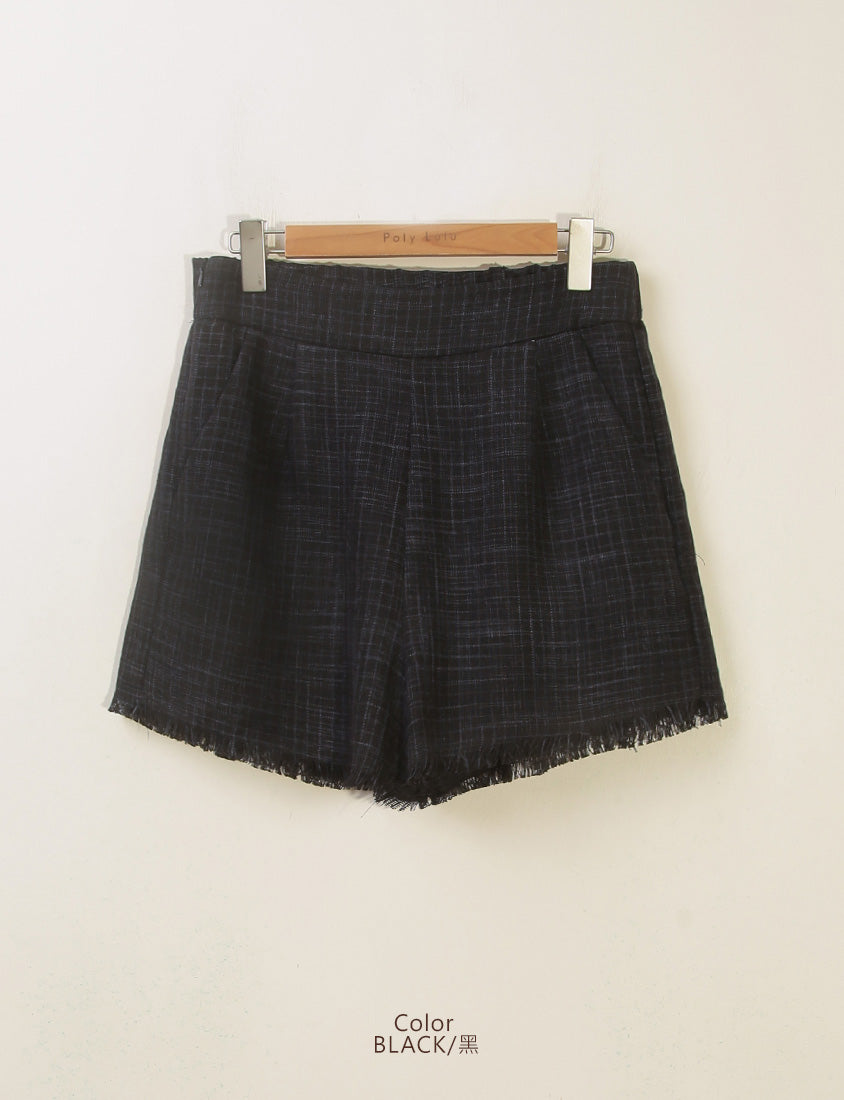 MISS. Tweed Fringe Trim Back Elastic Waist Plus Size Shorts