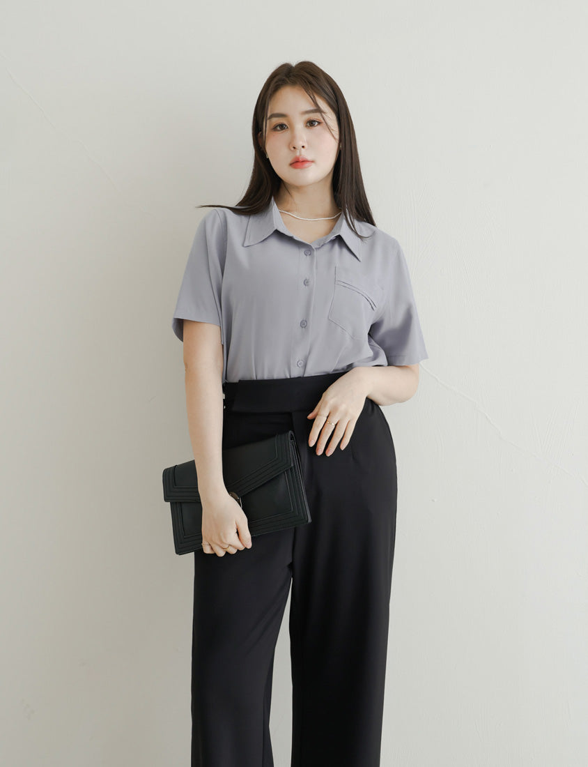 MISS. Lightweight Cooling Pleated Pocket Plus Size Short Sleeve Shirt