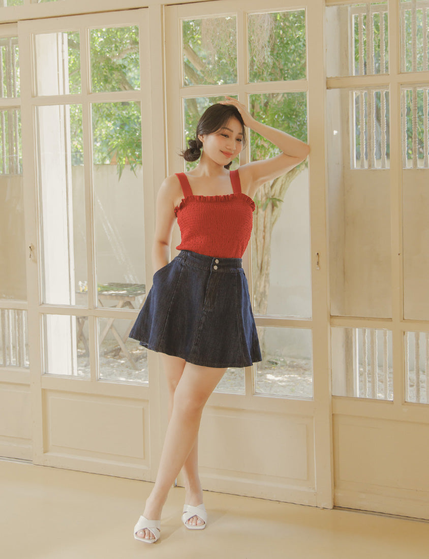 Silky Cool Flare Plus Size Denim Skirt (With Inner Shorts)