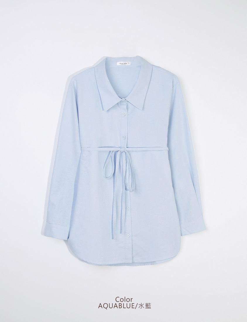 MISS. Korean Oxford Longline Plus Size Shirt (with Waist Tie)