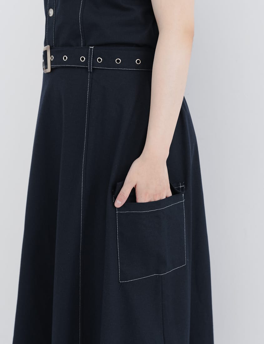Soft Cotton Linen Stitch A-Line Plus Size Maxi Skirt (with Belt)
