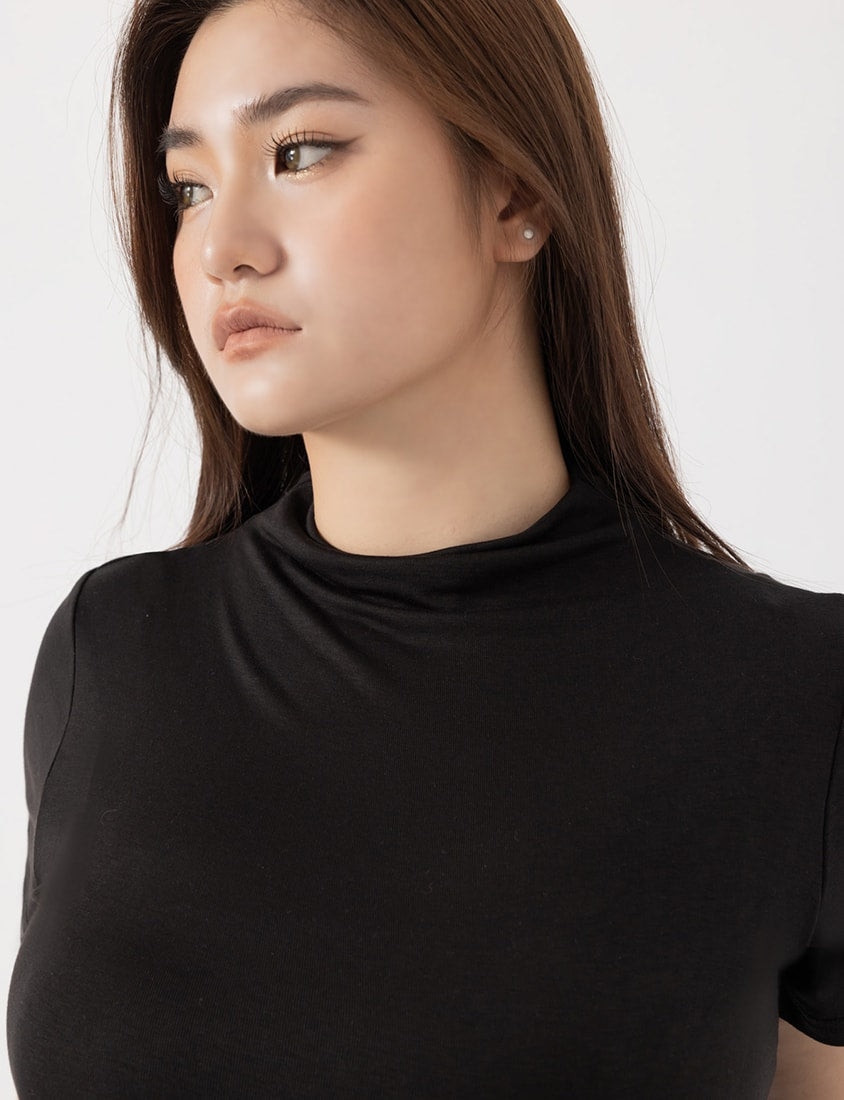 MUA! Sheer Tencel Wool Mock-Neck Plus Size Top