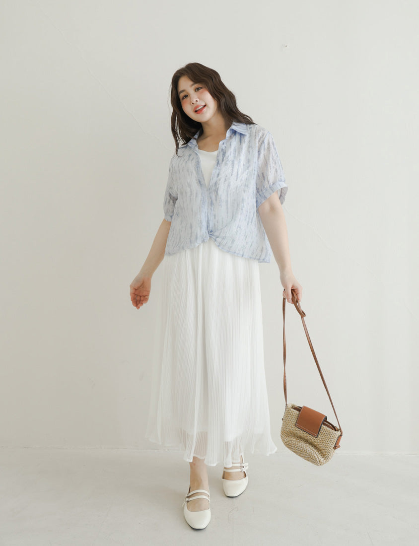 Two-Piece Tie-Dye Twisted Knot Plus Size Short Sleeve Top