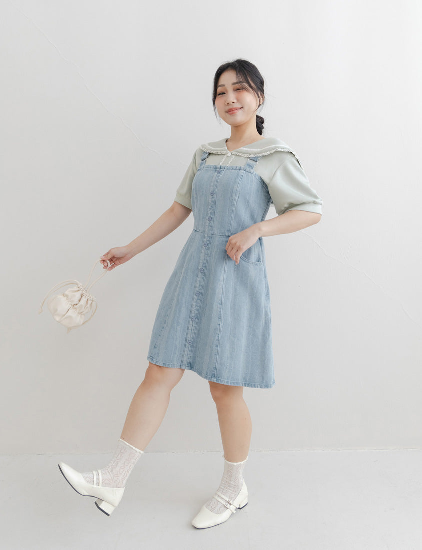 Adjustable Ruffled Plus Size Denim Overall Dress