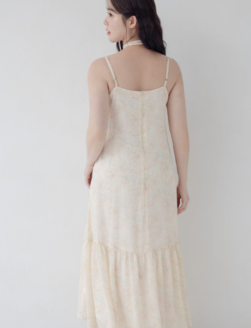 Adjustable Hand-Painted Floral Cami Dress (with Waist Tie)