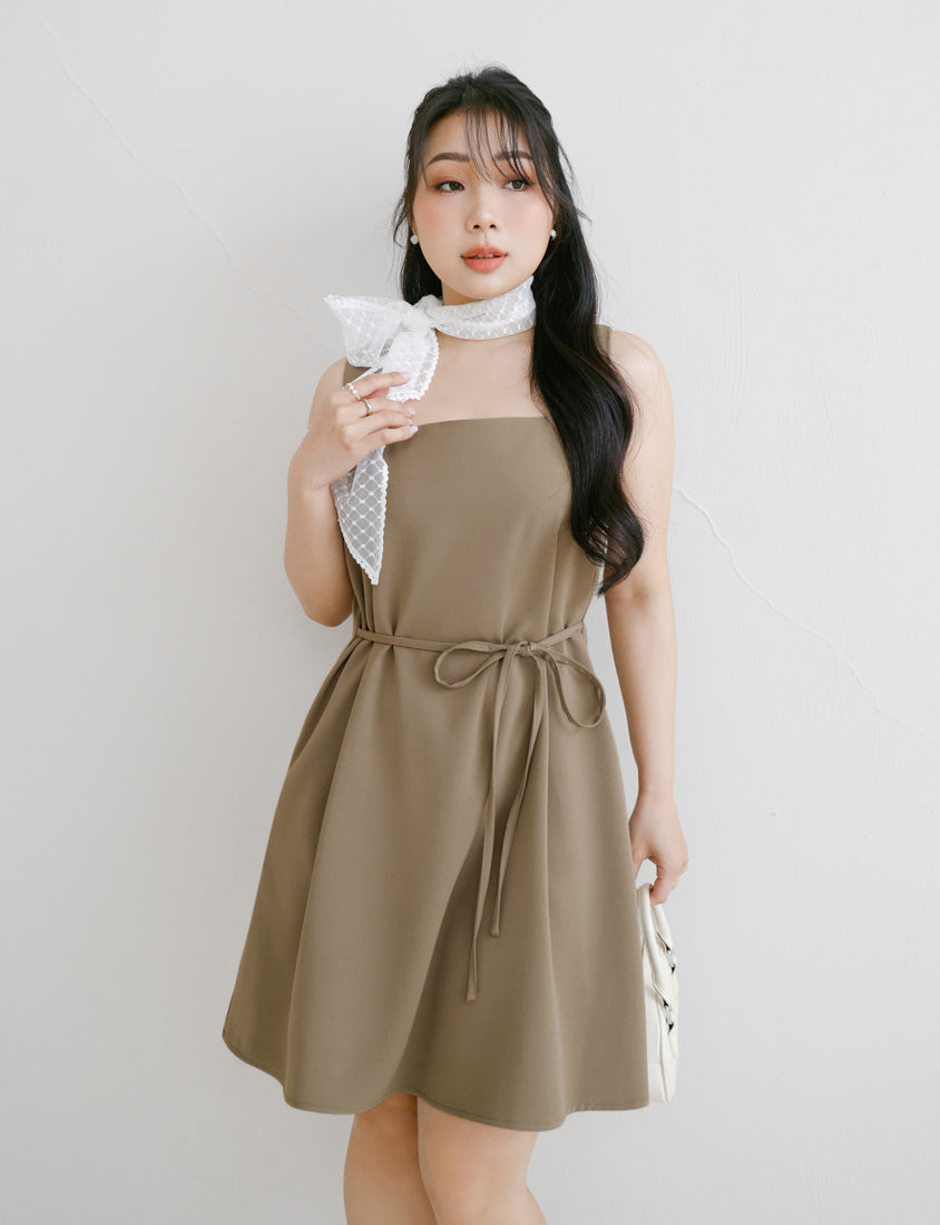 MISS. Structured Lightweight Square Neck Tailored Plus Size Mini Dress