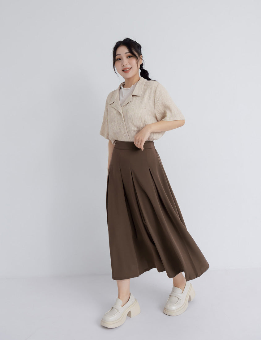 Cuban Collar Crinkled Texture Large Pocket Plus Size Shirt