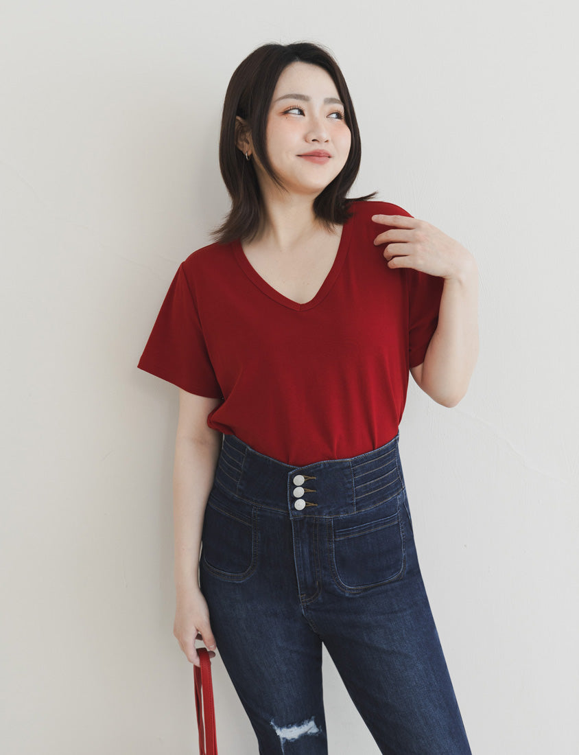 V-Neck Multicolor Plus Size Comfy Slim Tee