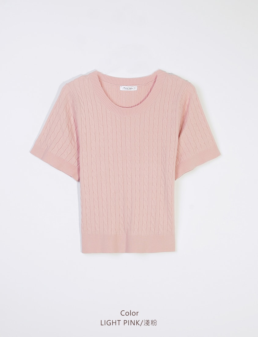 Crewneck Cable Knit Short Sleeve Top