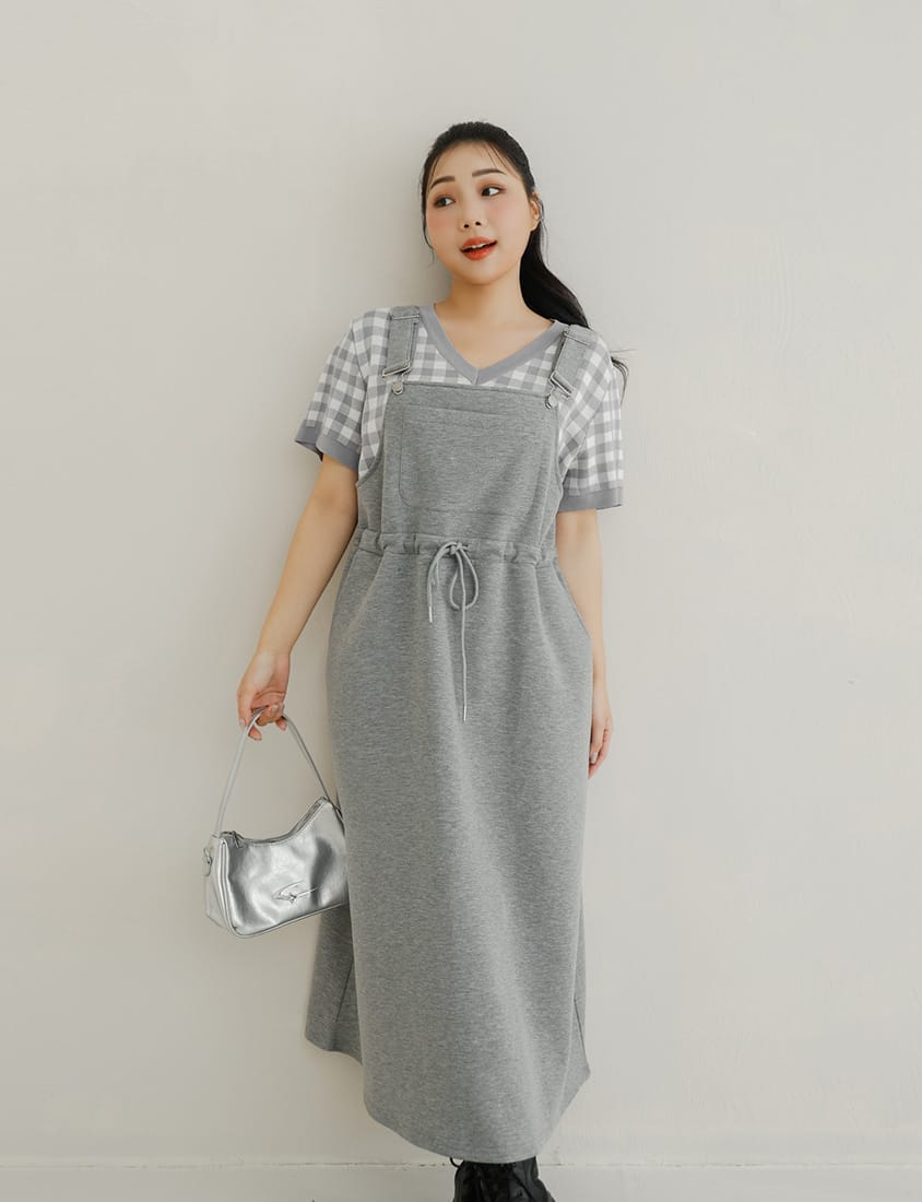 Plaid V-Neck Knit Plus Size Short Sleeve Top