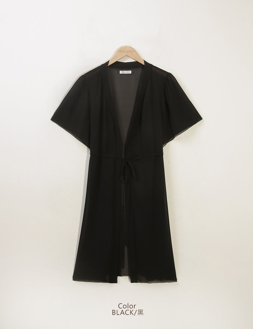 Sheer Vacation-Style Plus Size Long Cover-Ups (with Waist Tie)
