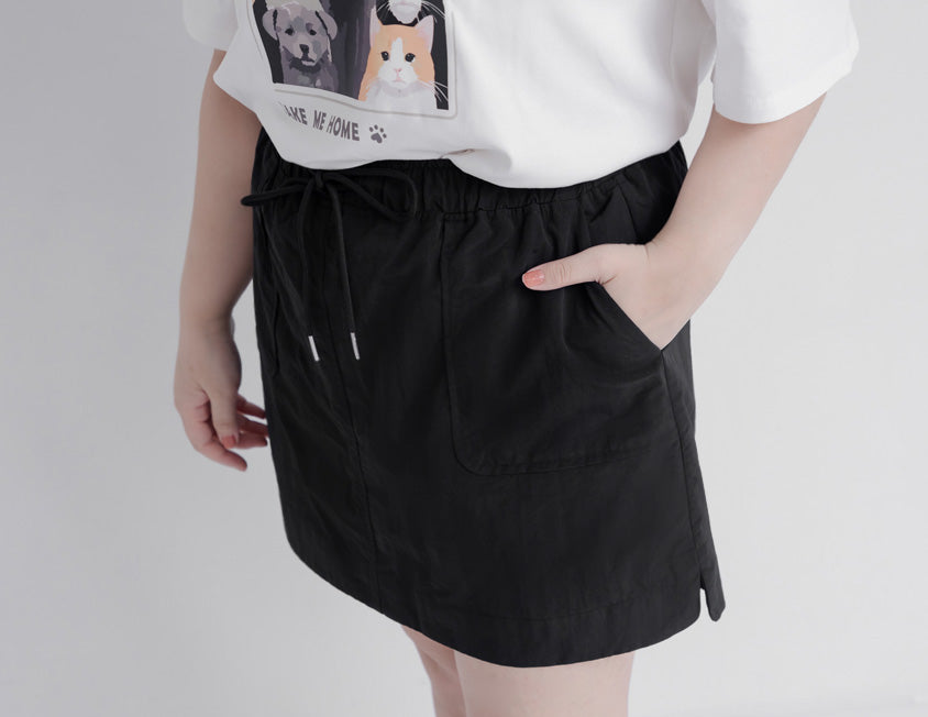 Unique PO’NYO Cargo Elastic Waist Plus Size Short Skirt (with Shorts)