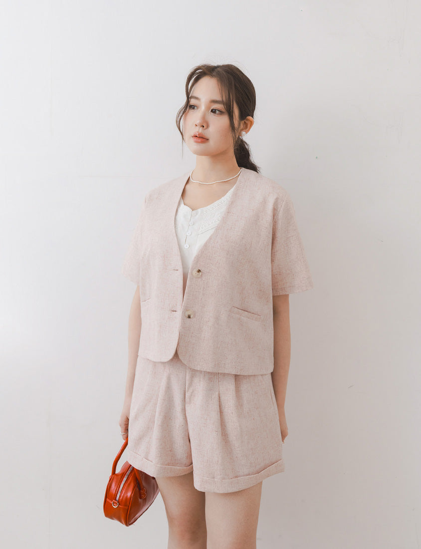 MISS. Wrinkle-Resistant Soft Linen Collarless Blazer Plus Size Jacket