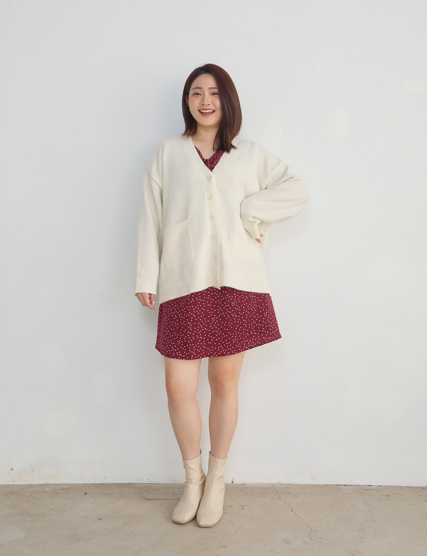 Classic V-Neck Multicolor Longline Plus Size Knit Cardigan