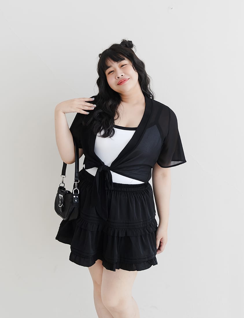 Summer Multicolor Sheer Tie-Front Plus Size Cover-Up