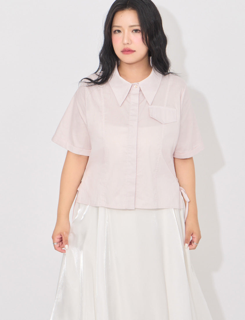 MORE U Pinstripe Side-Tie Plus Size Shirt