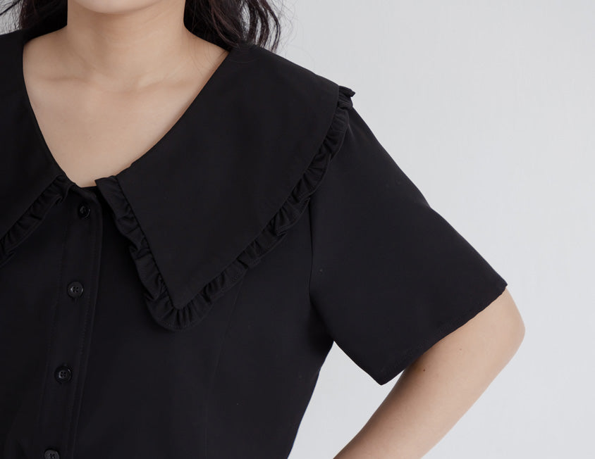 Playful Large Ruffle Collar Plus Size Short Sleeve Top