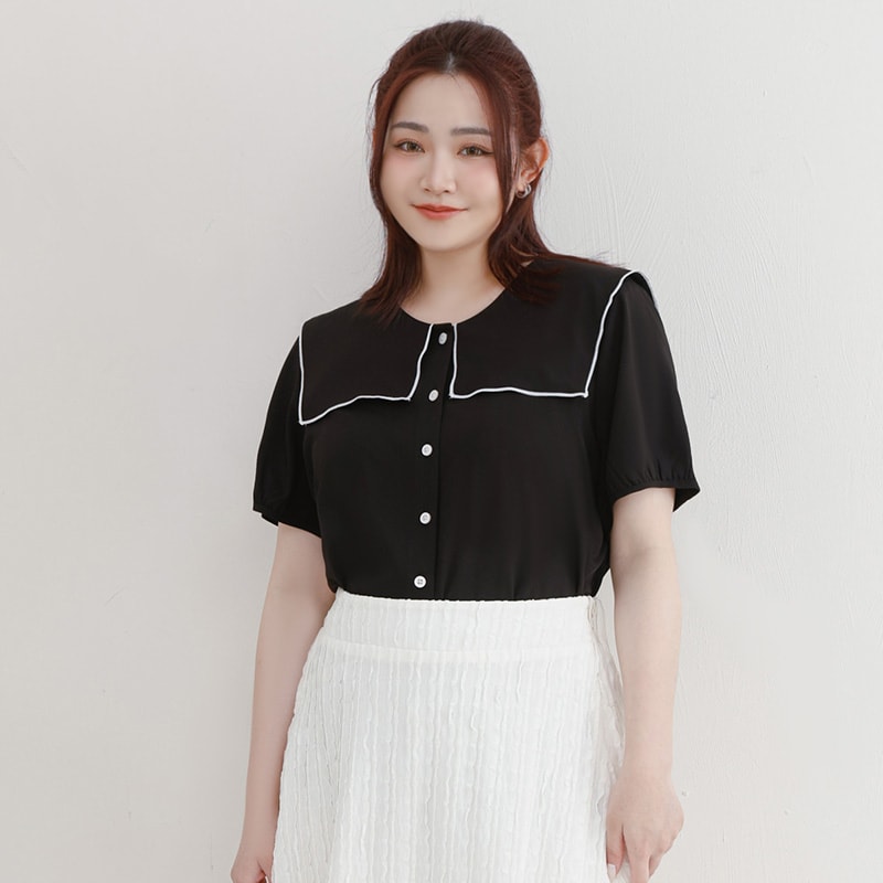 Sweet Contrast Lapel Collar Plus Size Shirt