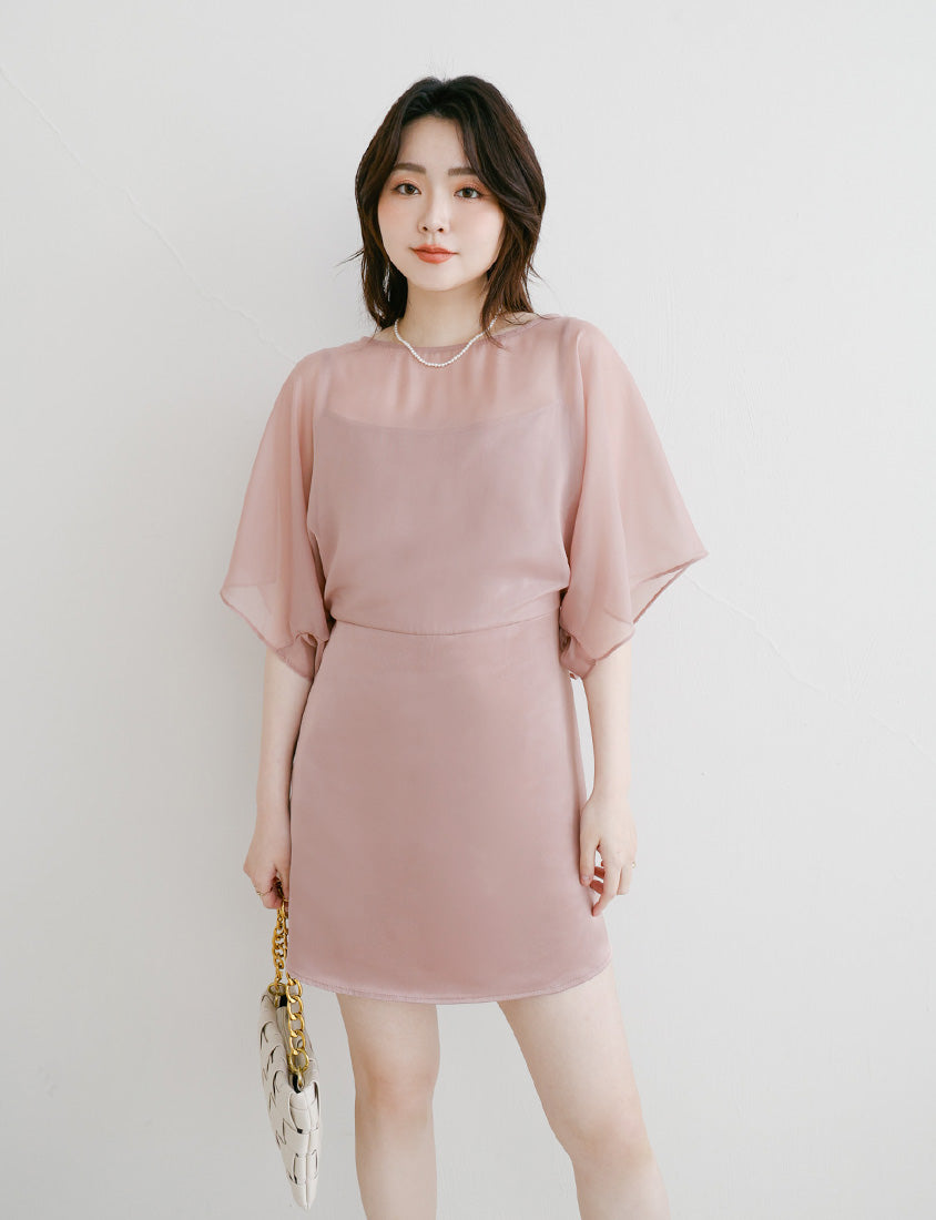MISS. Sheer Faux Two-piece Satin Tie-Waist Plus Size Dress