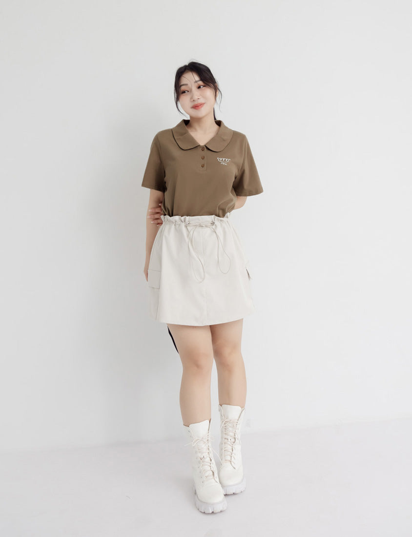 Sweet & Edgy Drawstring Cargo Plus Size Mini Skirt (With Inner Shorts)