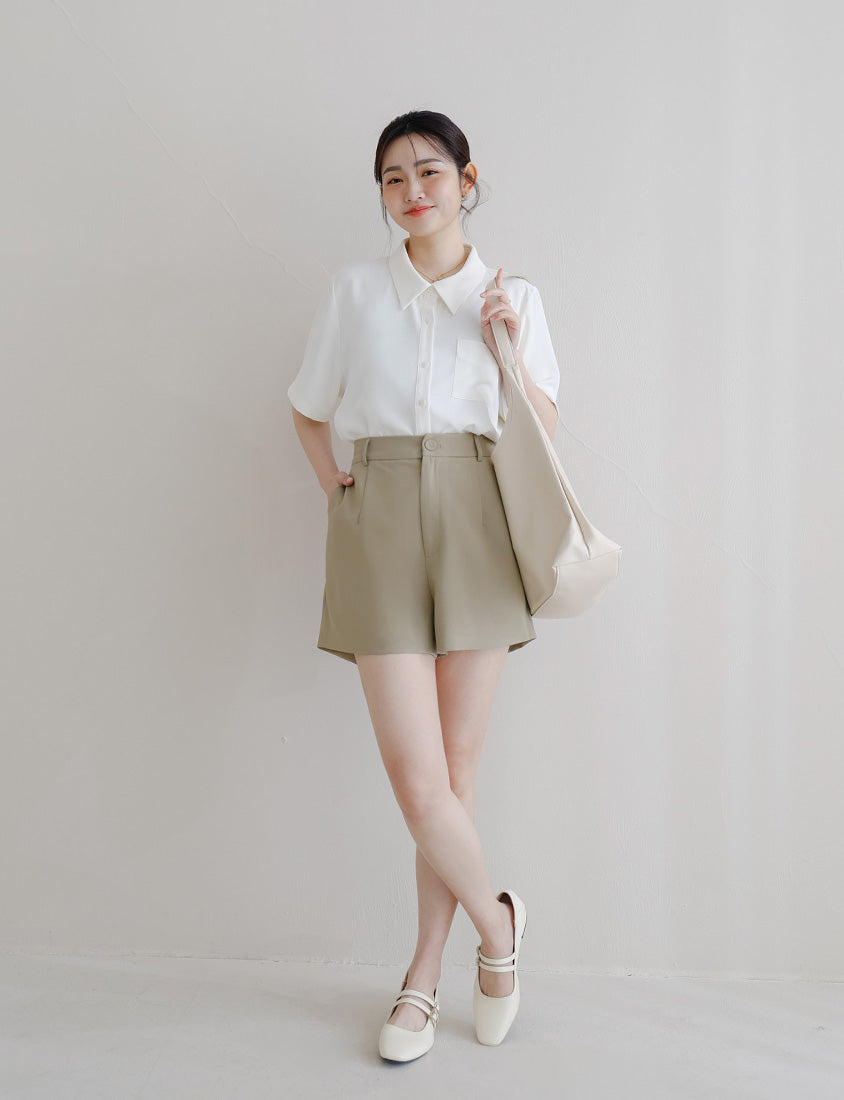 MISS. Elegant Back Elastic Waist Plus Size Tailored Shorts