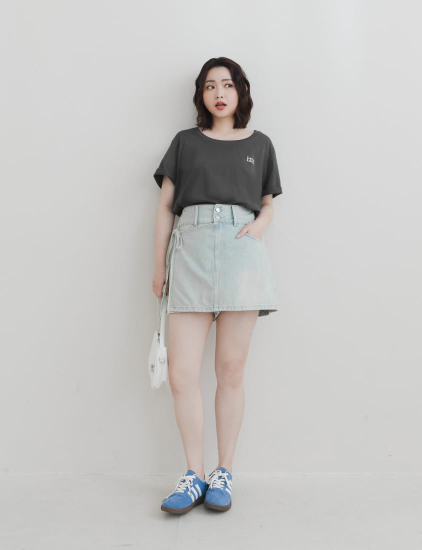 High-Waist Double Button Asymmetric Tie Plus Size Skort