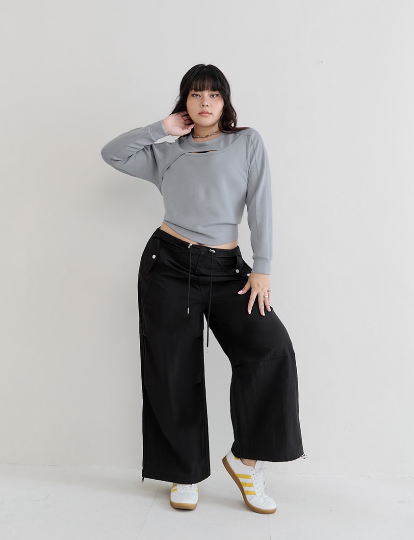 MUA! Edgy Utility Cargo Drawstring Pleated Plus Size Wide Leg Pants