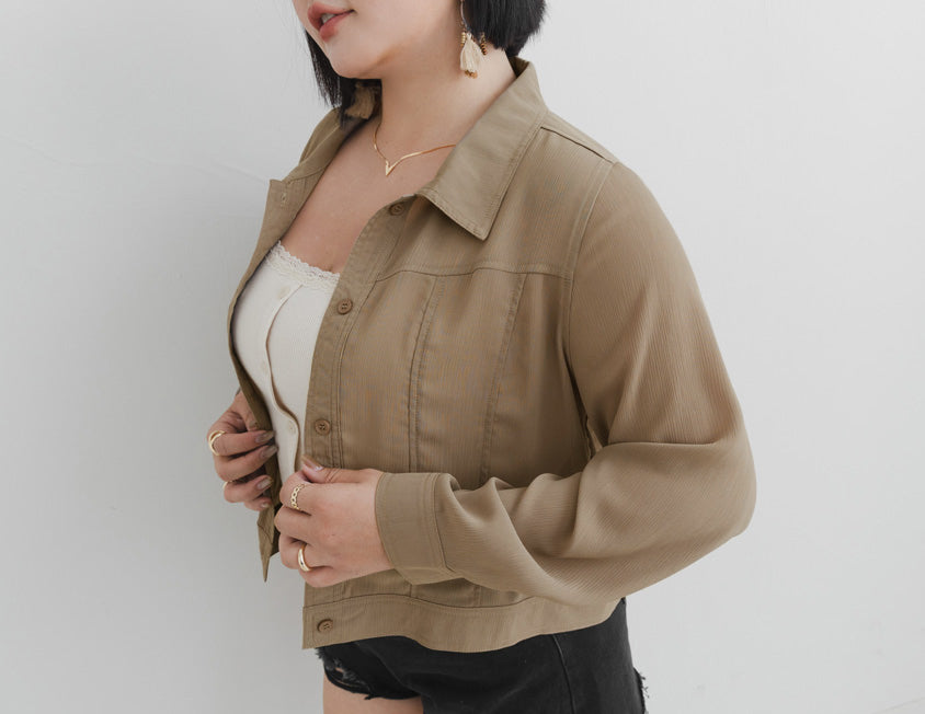 MUA! Sheer Textured Stitch Plus Size Cropped Jacket
