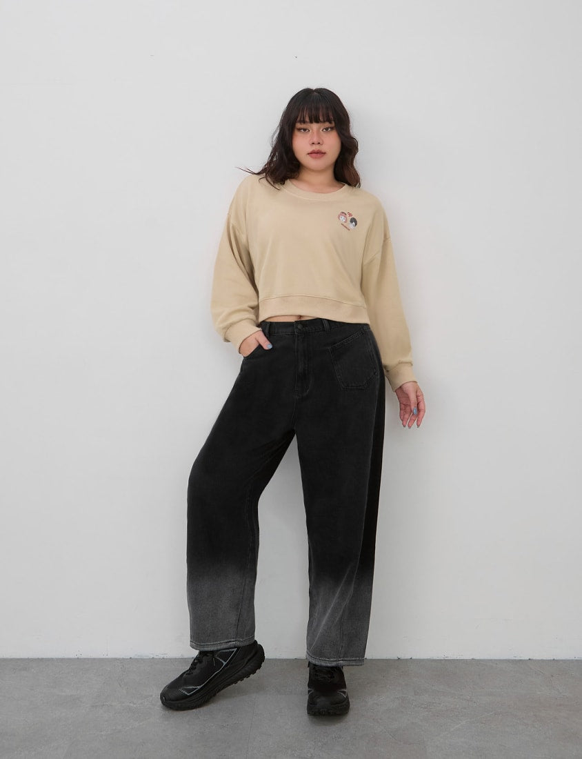 Gradient Wash Elastic Back Waist Plus Size Tapered Jeans