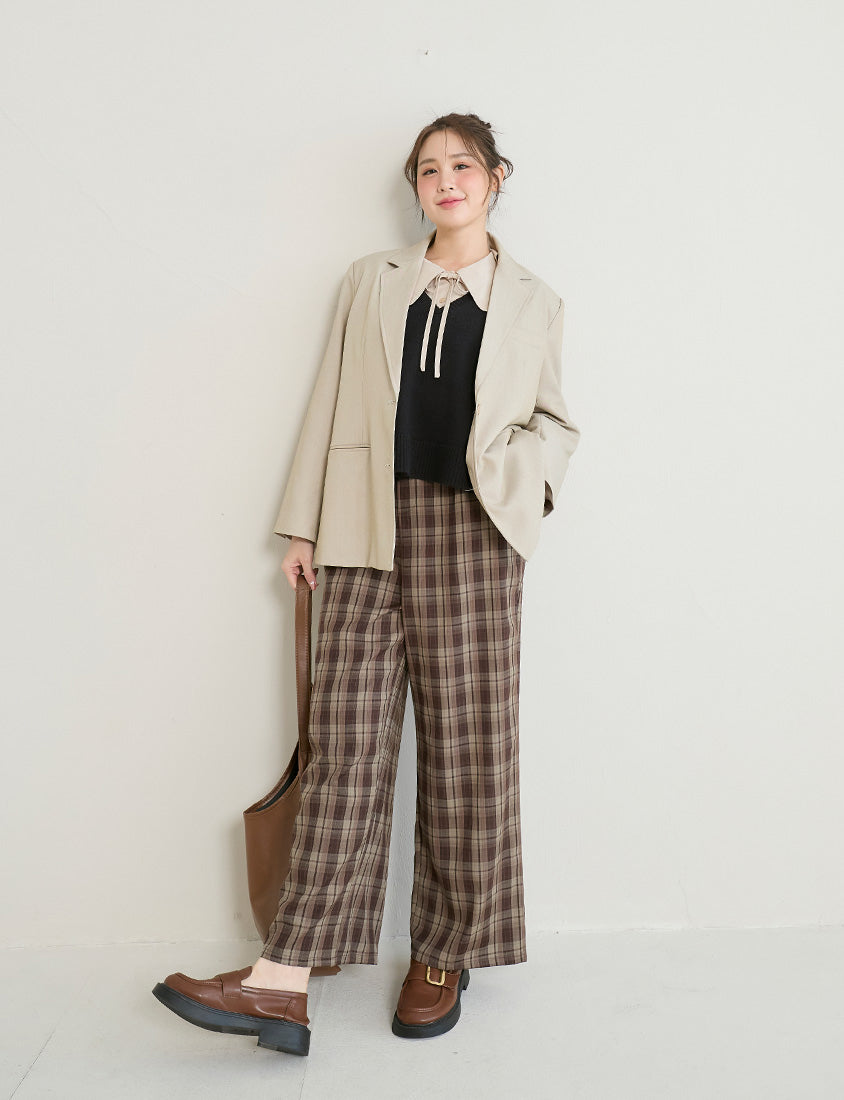 Sweet Multicolor Collar Tie Puff Sleeve Plus Size Shirt