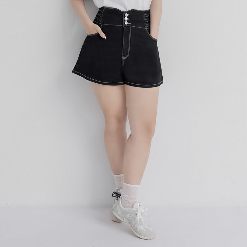 Cross Waist Tummy Flattering Plus Size Denim Shorts