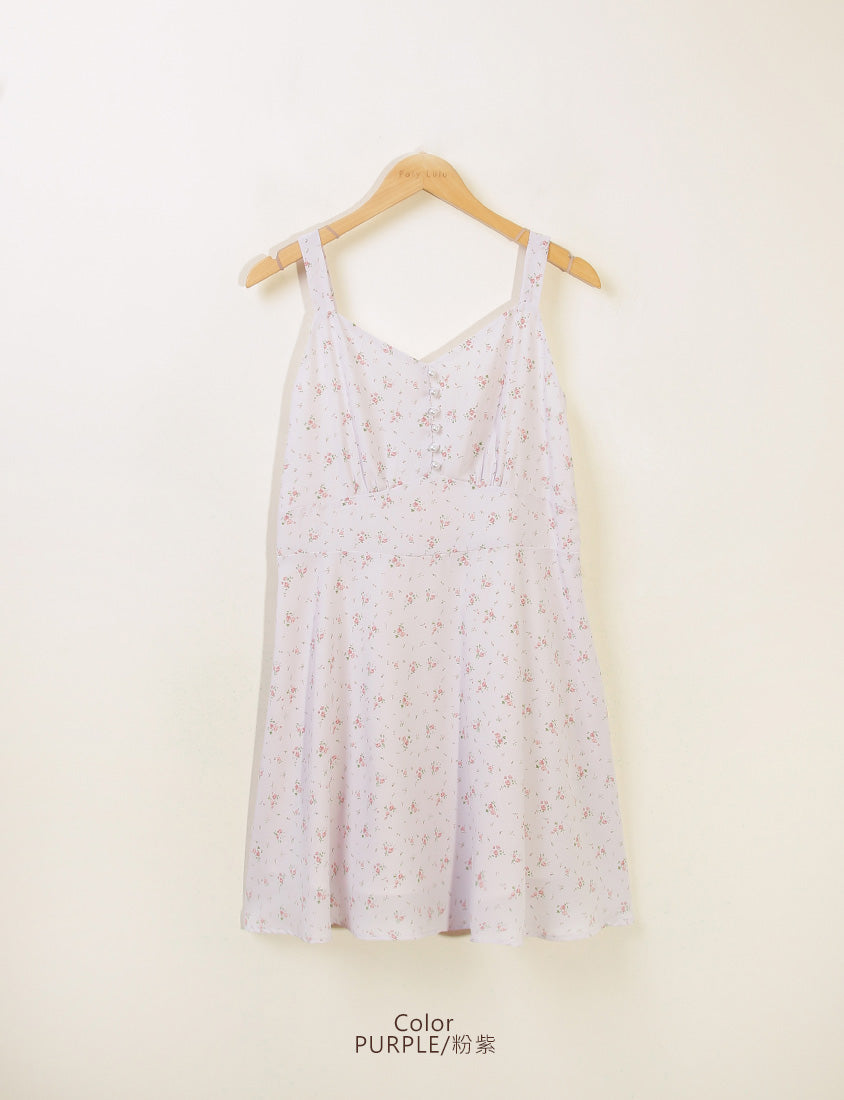 Adjustable Pearl Button Floral Plus-Size Mini Dress