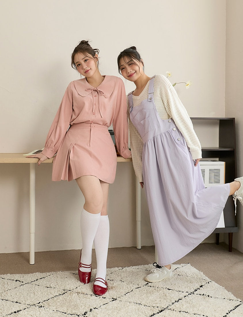 Sweet Multicolor Collar Tie Puff Sleeve Plus Size Shirt