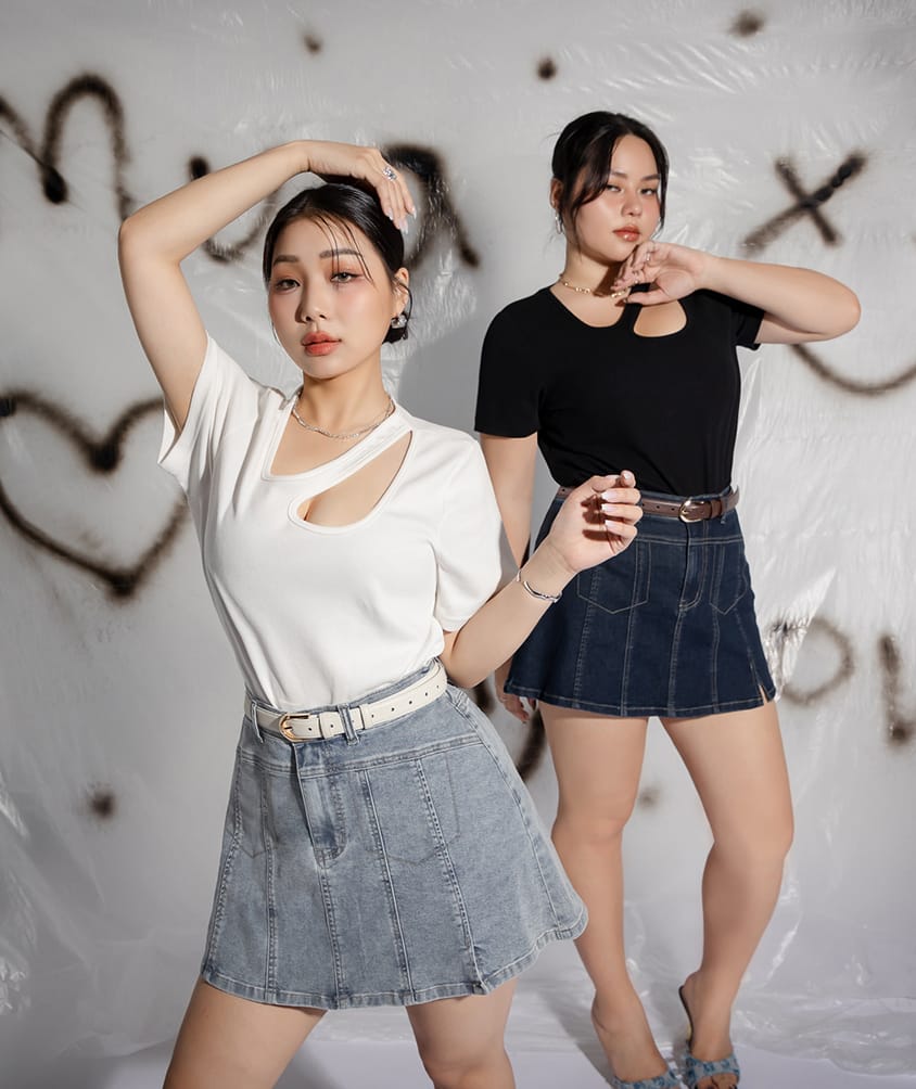 MUA! Sexy Stitching A-Line Plus Size Denim Skirt (with Shorts)
