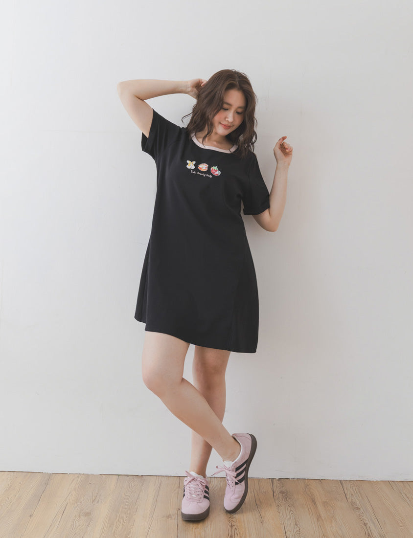 Contrast Crew Neck Hand-Drawn Print Plus Size Dress (Illustrator Collaboration)