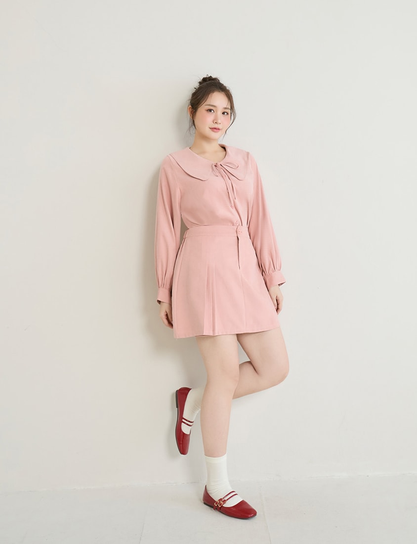 Sweet Multicolor Collar Tie Puff Sleeve Plus Size Shirt