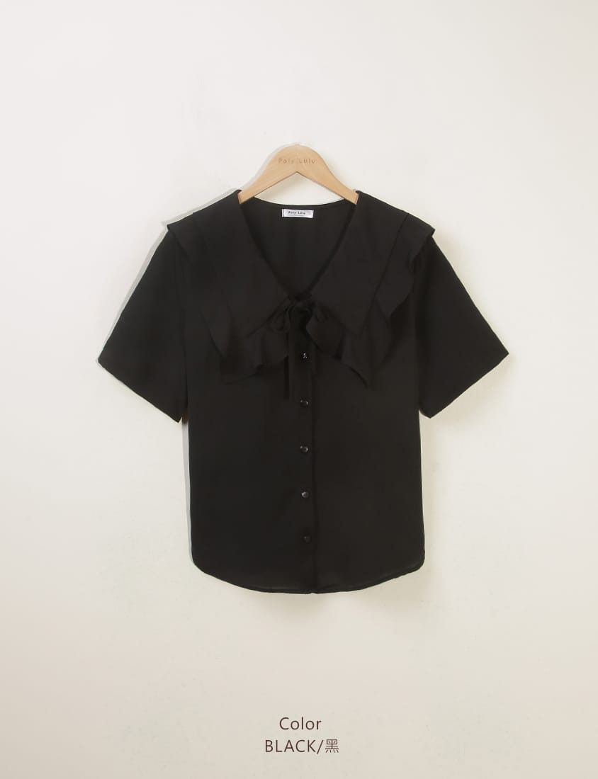MISS. Heart Buttons Front Tie Ruffle Collar Plus Size Blouse
