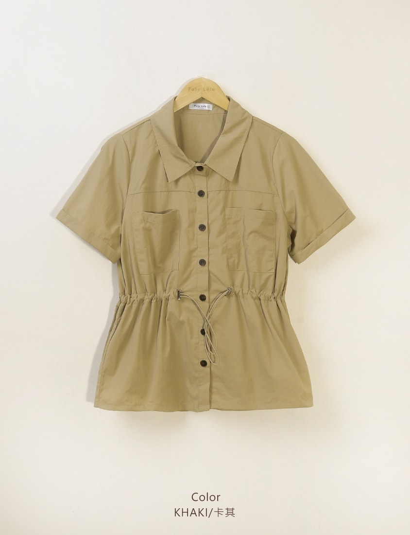 Pockets Cargo Drawstring Waist Plus Size Shirt