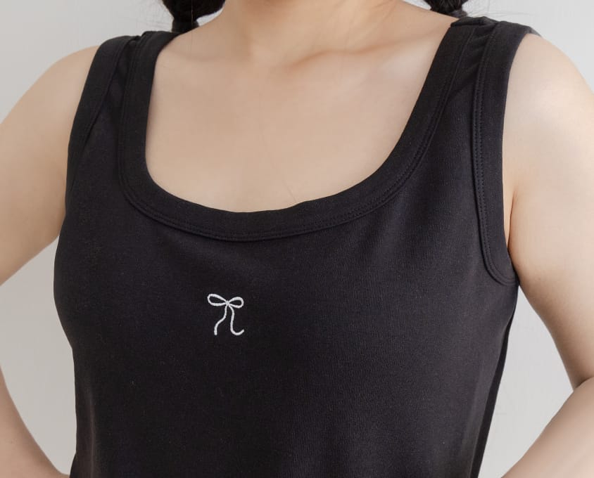 Crew Neck Bow Tie Embroidered Plus Size Cami